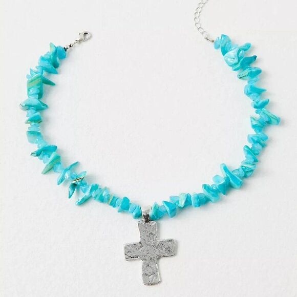 FREE PEOPLE Supernova Choker In Turquoise & Silver NWT - Picture 1 of 5